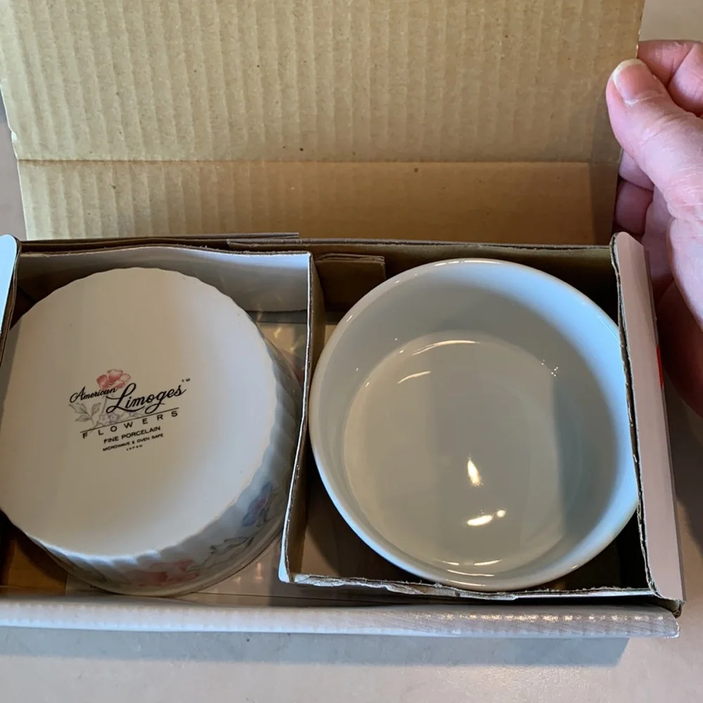 American Limoges Flowers Individual Bakers Set of 2